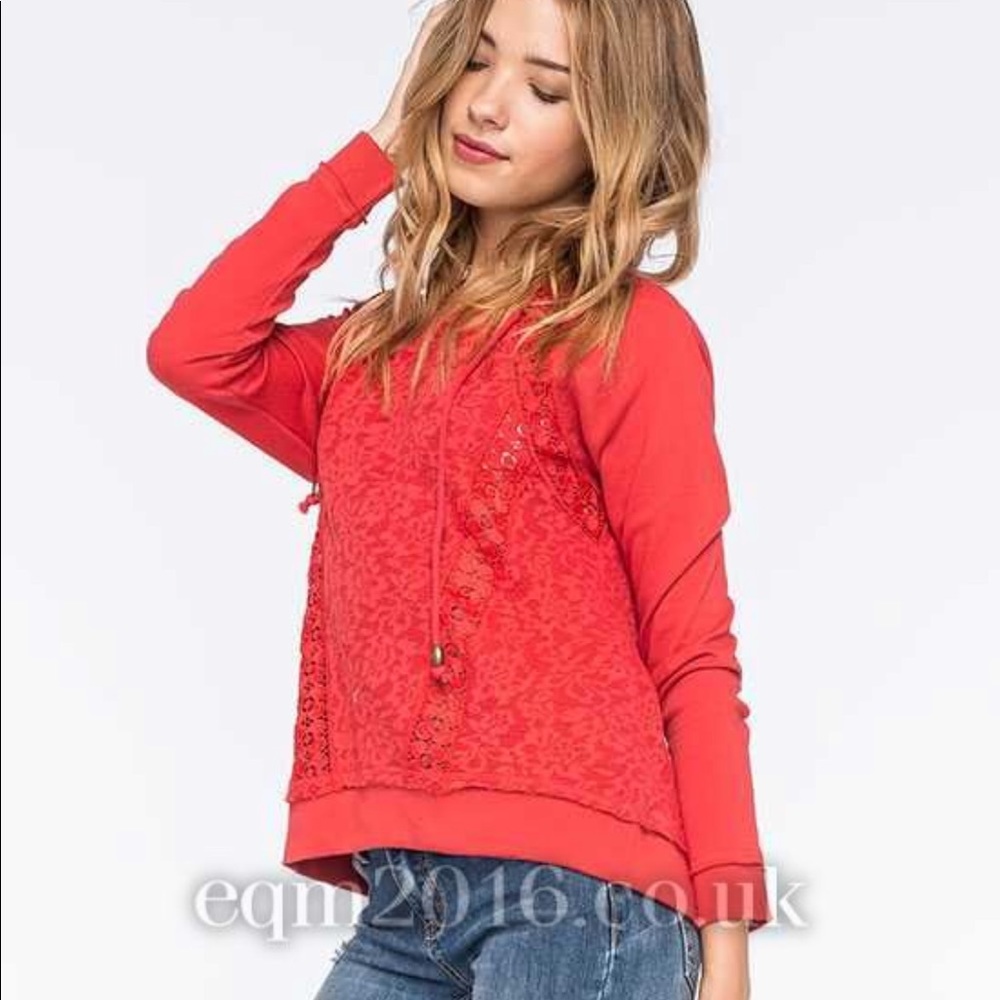 NEW Red Lace Crochet Hoodie